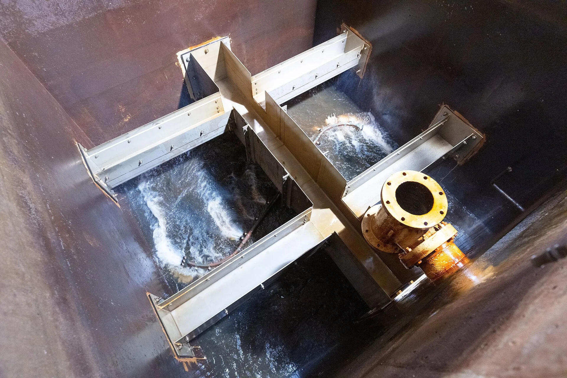 Filter being cleaned at a municipal water treatment plant