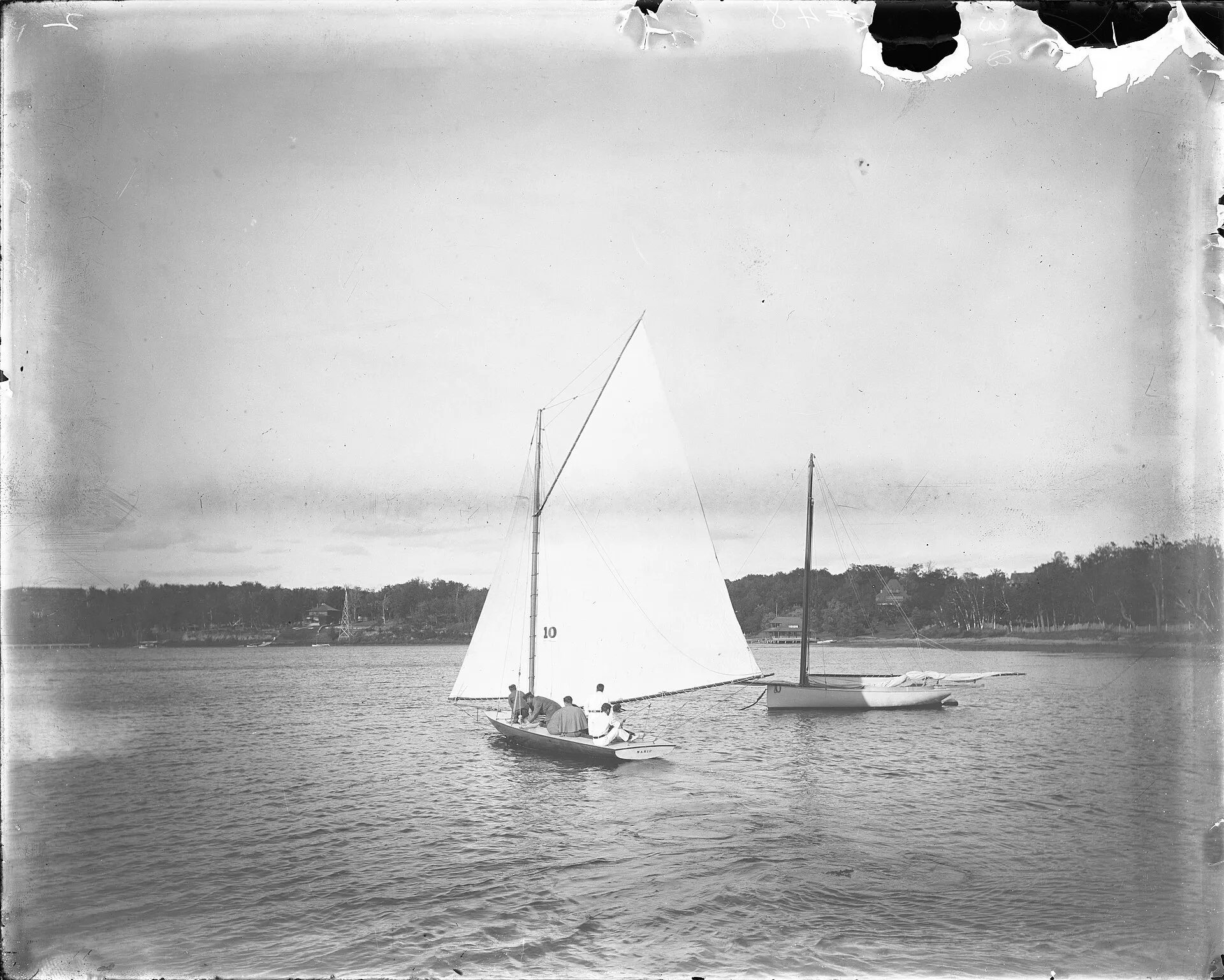 A historic photograph of sailboats on Deephaven Bay, Lake Minnetonka