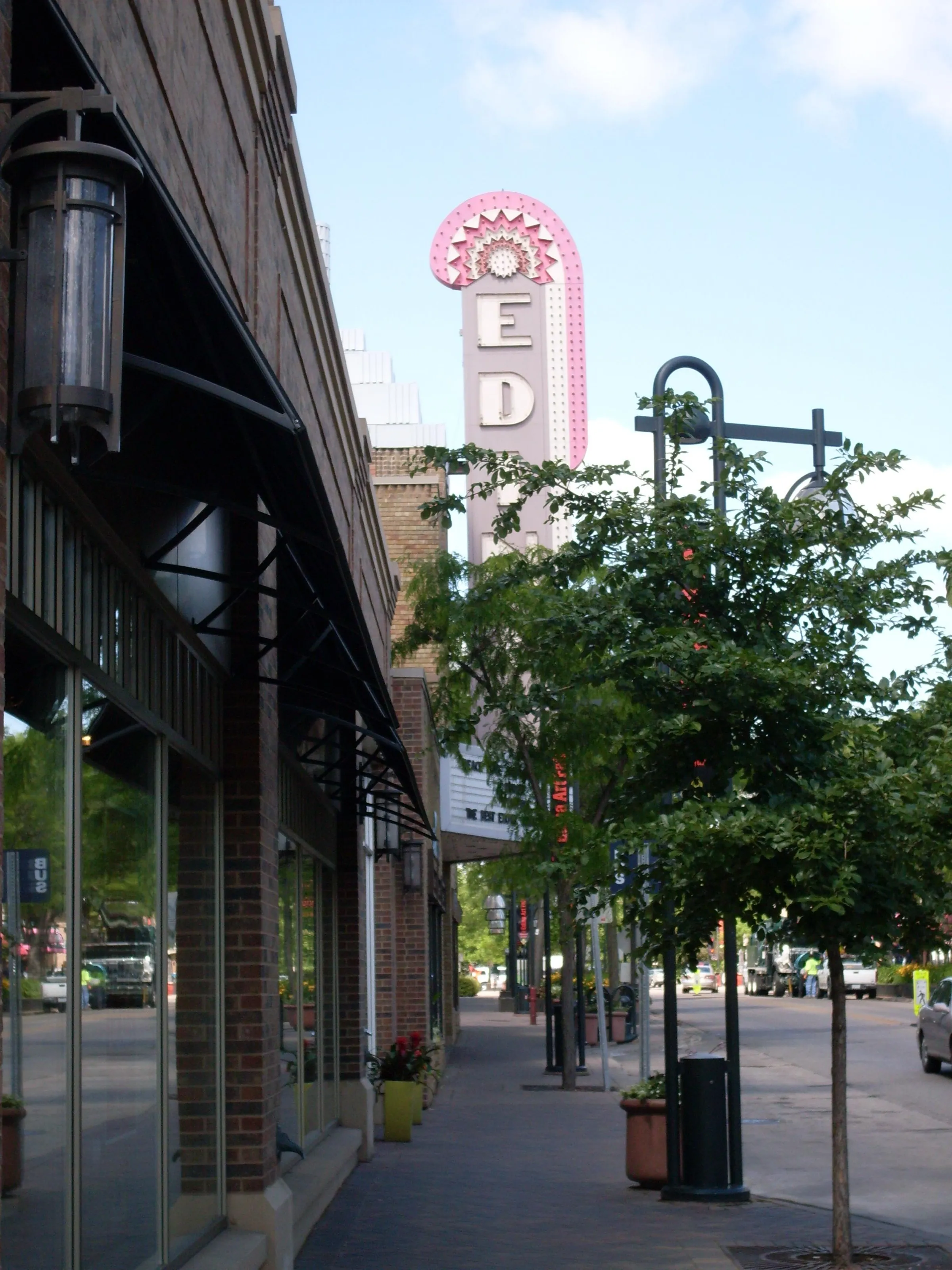 Sidewalk view toward the Edina Theatre at 50th & France