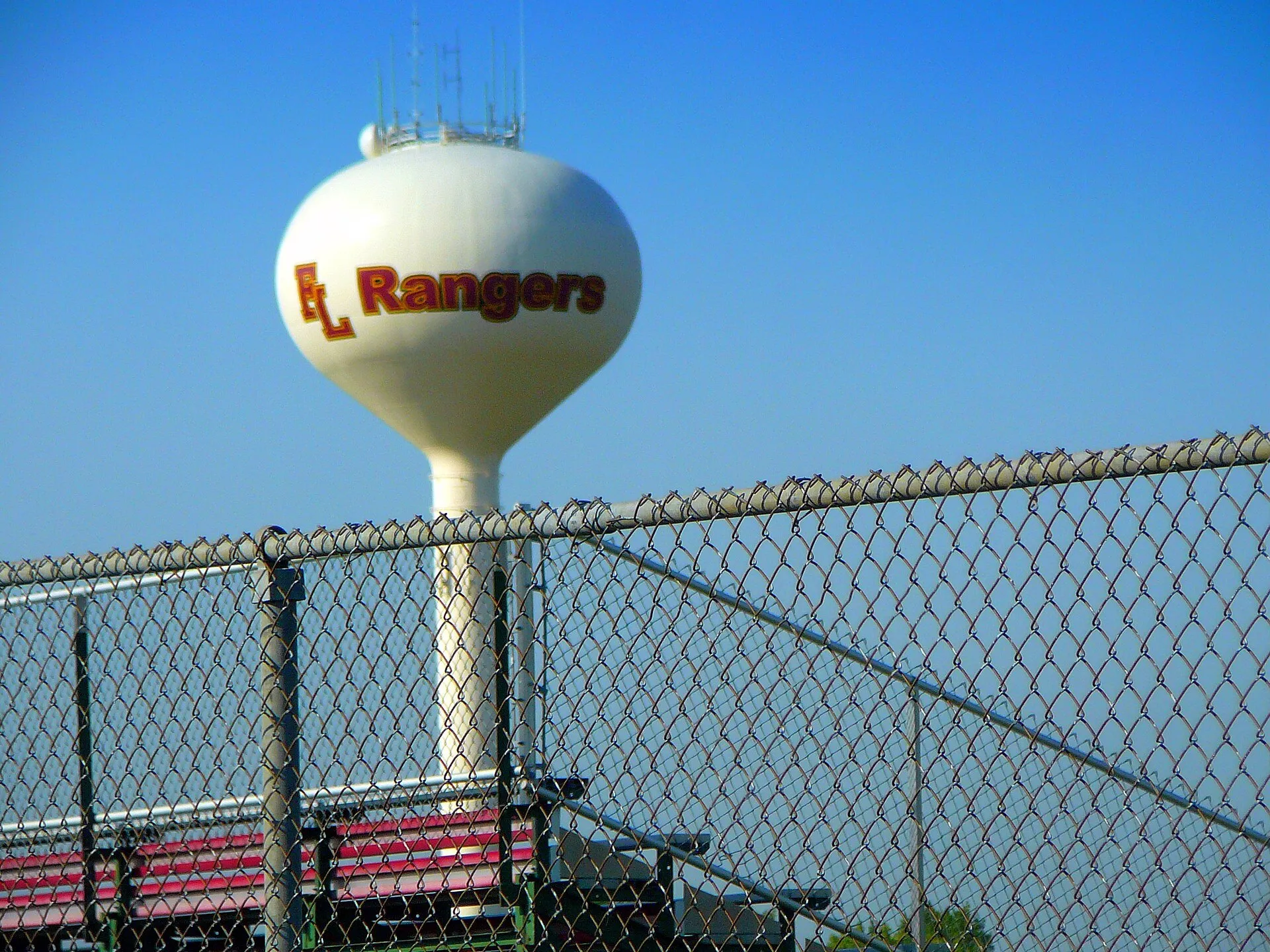 The Forest Lake water tower with the Rangers logo