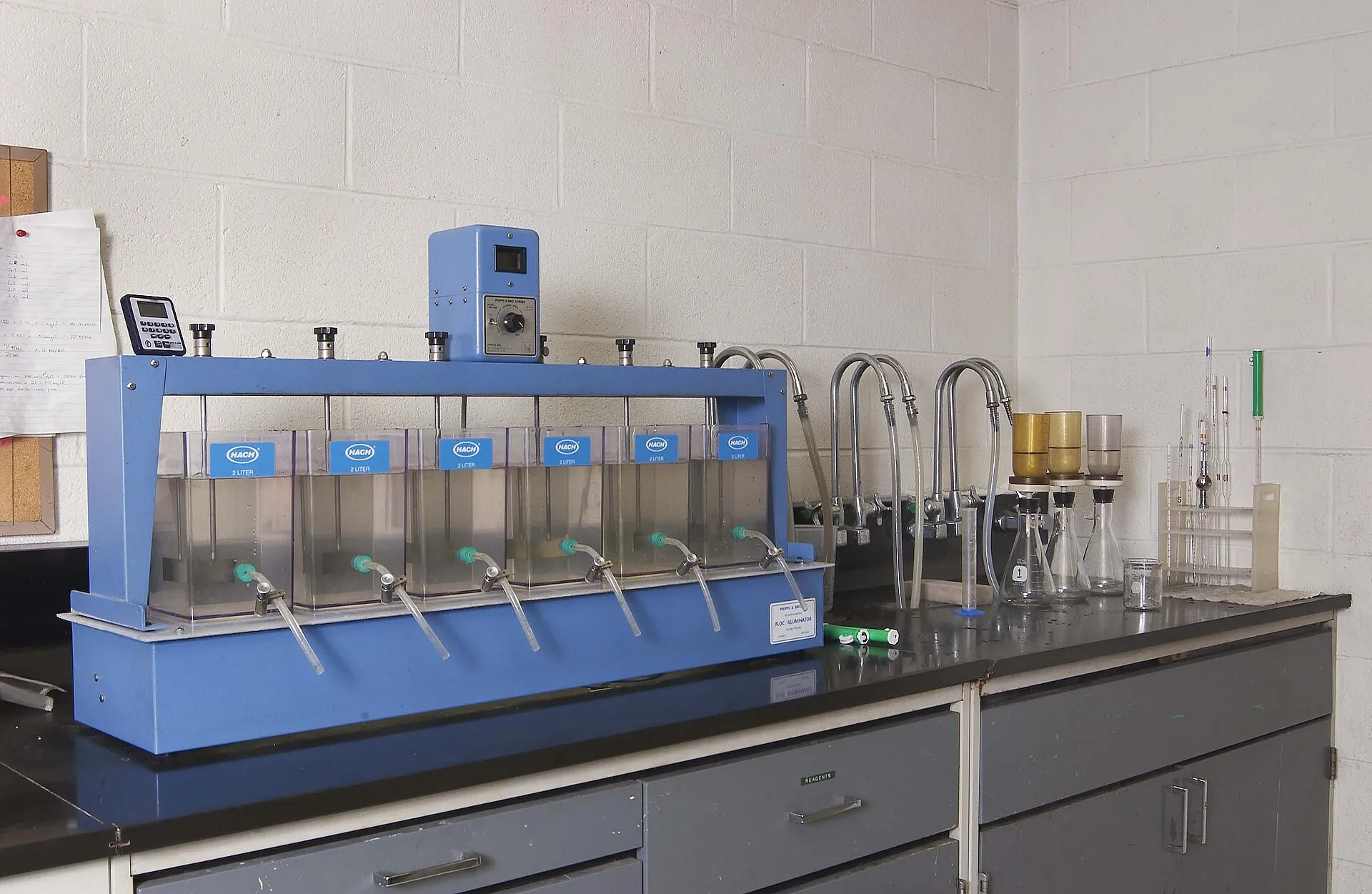Jar-testing equipment in a water quality laboratory