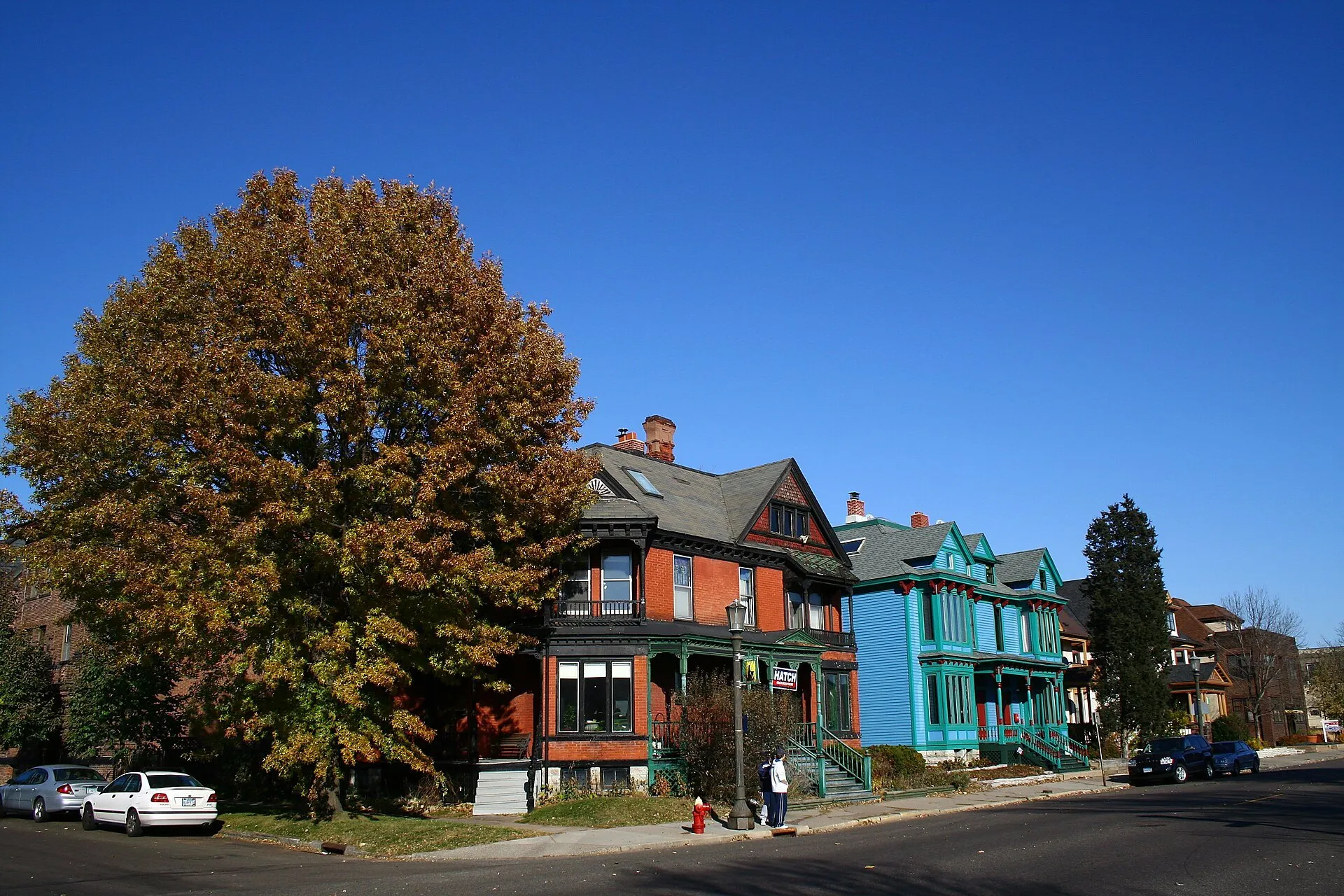 Colorful Victorian houses on Selby Avenue at Kent Street in St. Paul